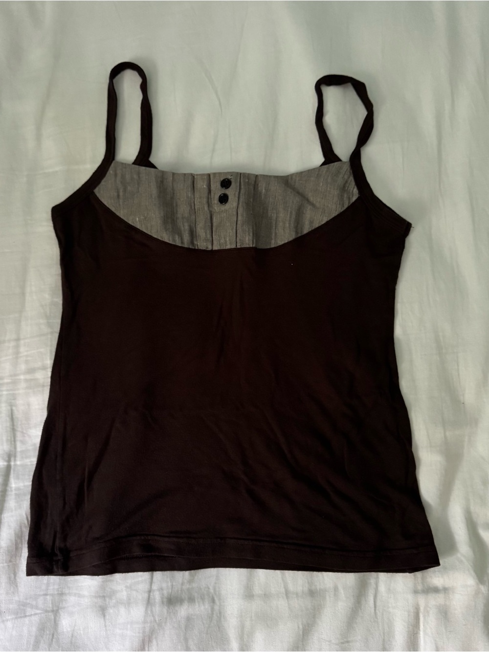 Women’s Brown Contrast-Yoke Tank Top